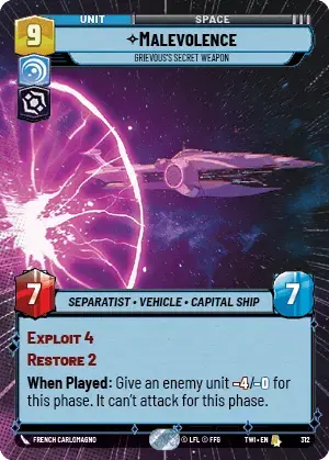 Malevolence - Grievous's Secret Weapon (TWI) Rare Star Wars Unlimited Fantasy Flight Games Hyperspace Non-Foil 