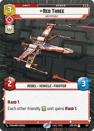 Red Three - Unstoppable (SOR) Rare Star Wars Unlimited Fantasy Flight Games Hyperspace Non-Foil 