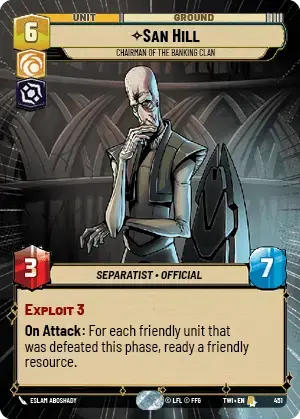 San Hill - Chairman of the Banking Clan (TWI) Rare Star Wars Unlimited Fantasy Flight Games Hyperspace Non-Foil 