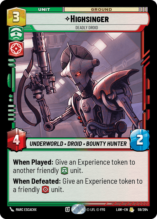 Highsinger - Deadly Droid (LAW) Rare Fantasy Flight Games Standard Non-Foil