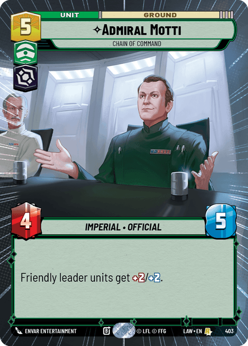 Admiral Motti - Chain of Command (LAW) Rare Fantasy Flight Games Hyperspace Non-Foil