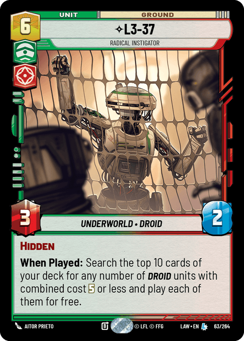 L3-37 - Radical Instigator (LAW) Legendary Fantasy Flight Games Standard Non-Foil