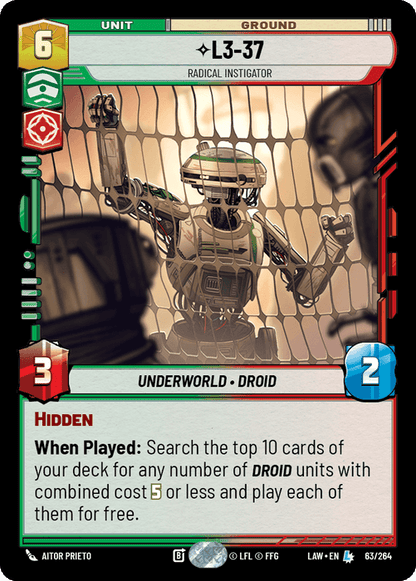L3-37 - Radical Instigator (LAW) Legendary Fantasy Flight Games Standard Non-Foil