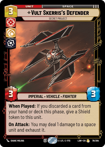Vult Skerris's Defender - Secret Project (LAW) Rare Fantasy Flight Games Standard Non-Foil