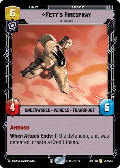 Fett's Firespray - In Pursuit (LAW) Rare Fantasy Flight Games Standard Non-Foil