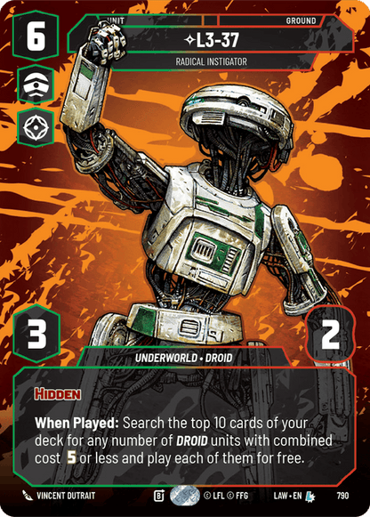 L3-37 - Radical Instigator (LAW) Legendary Fantasy Flight Games Prestige Non-Foil
