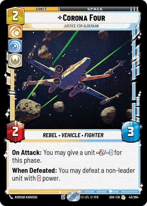 Corona Four - Justice for Alderaan (ASH) Rare Star Wars Unlimited Fantasy Flight Games Standard Non-Foil