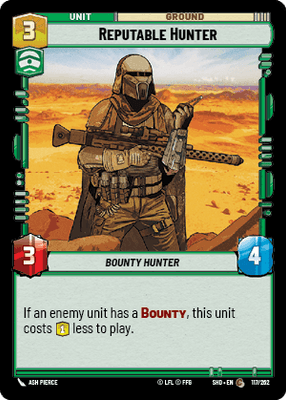 Reputable Hunter (SHD) Common Star Wars Unlimited Fantasy Flight Games Standard Non-Foil 
