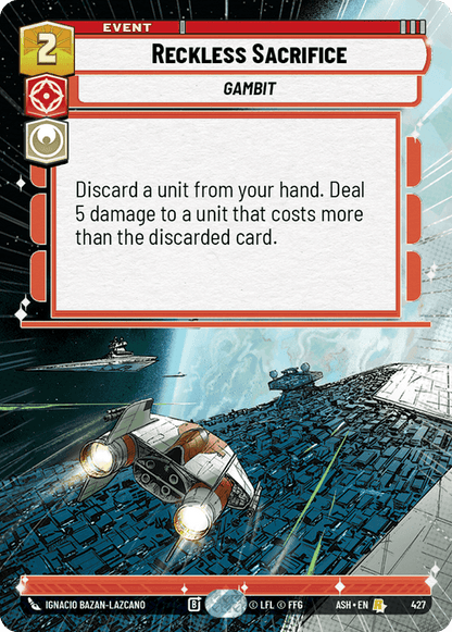 Reckless Sacrifice (ASH) Rare Star Wars Unlimited Fantasy Flight Games Hyperspace Non-Foil