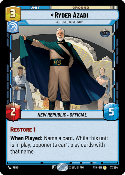 Ryder Azadi - Restored Governor (ASH) Rare Star Wars Unlimited Fantasy Flight Games Standard Non-Foil