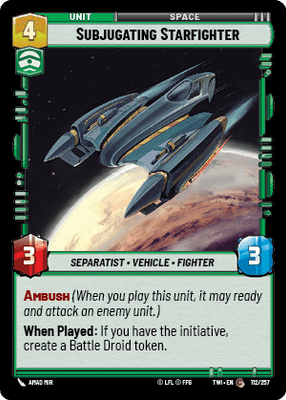 Subjugating Starfighter (TWI) Common Star Wars Unlimited Fantasy Flight Games Standard Non-Foil 