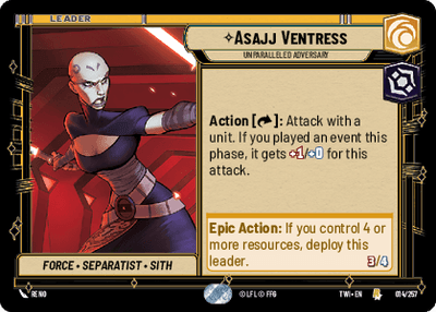 Asajj Ventress - Unparalleled Adversary (TWI) Rare Star Wars Unlimited Fantasy Flight Games Standard Non-Foil 