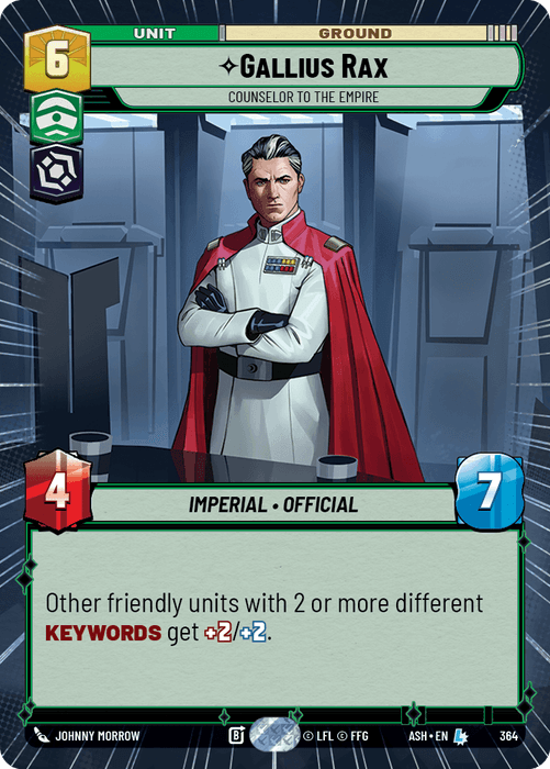 Gallius Rax - Counselor to the Empire (ASH) Legendary Star Wars Unlimited Fantasy Flight Games Hyperspace Non-Foil