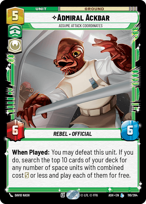 Admiral Ackbar - Assume Attack Coordinates (ASH) Legendary Star Wars Unlimited Fantasy Flight Games Standard Non-Foil