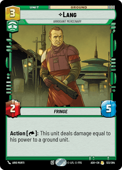 Lang - Arrogant Mercenary (ASH) Rare Star Wars Unlimited Fantasy Flight Games Standard Non-Foil