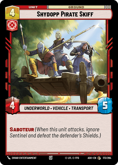 Shydopp Pirate Skiff (ASH) Common Star Wars Unlimited Fantasy Flight Games Standard Non-Foil