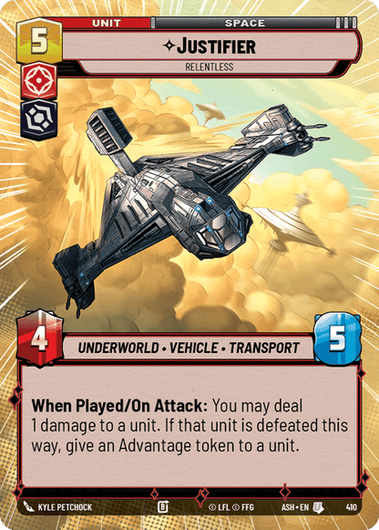 Justifier - Relentless (ASH) Uncommon Star Wars Unlimited Fantasy Flight Games Hyperspace Non-Foil