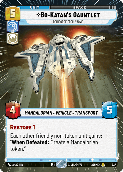 Bo-Katan's Gauntlet - Reinforce from Above (ASH) Rare Star Wars Unlimited Fantasy Flight Games Hyperspace Non-Foil