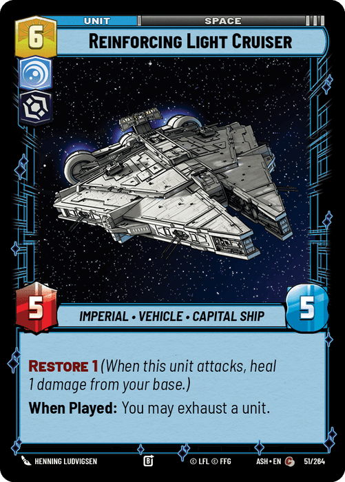 Reinforcing Light Cruiser (ASH) Common Star Wars Unlimited Fantasy Flight Games Standard Non-Foil