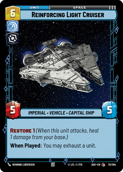 Reinforcing Light Cruiser (ASH) Common Star Wars Unlimited Fantasy Flight Games Standard Non-Foil