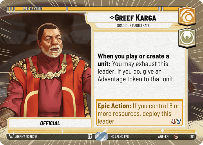 Greef Karga - Gracious Magistrate (ASH) Common Star Wars Unlimited Fantasy Flight Games Hyperspace Non-Foil