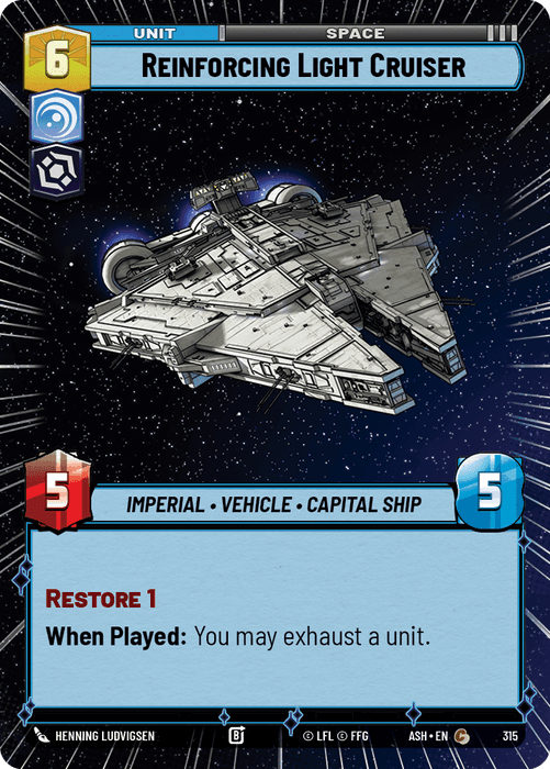 Reinforcing Light Cruiser (ASH) Common Star Wars Unlimited Fantasy Flight Games Hyperspace Non-Foil