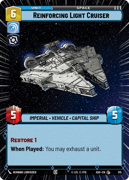 Reinforcing Light Cruiser (ASH) Common Star Wars Unlimited Fantasy Flight Games Hyperspace Non-Foil