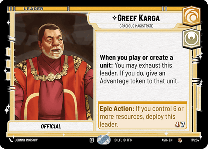Greef Karga - Gracious Magistrate (ASH) Common Star Wars Unlimited Fantasy Flight Games Standard Non-Foil