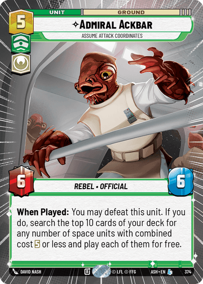 Admiral Ackbar - Assume Attack Coordinates (ASH) Legendary Star Wars Unlimited Fantasy Flight Games Hyperspace Non-Foil