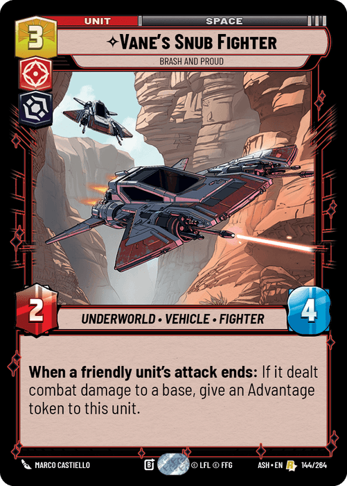 Vane's Snub Fighter - Brash and Proud (ASH) Rare Star Wars Unlimited Fantasy Flight Games Standard Non-Foil