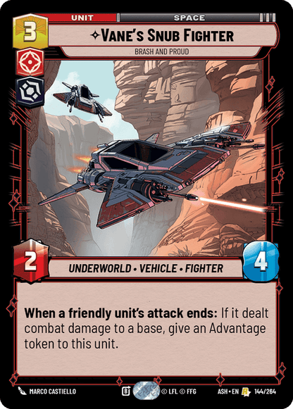 Vane's Snub Fighter - Brash and Proud (ASH) Rare Star Wars Unlimited Fantasy Flight Games Standard Non-Foil