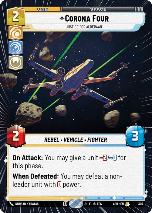 Corona Four - Justice for Alderaan (ASH) Rare Star Wars Unlimited Fantasy Flight Games Hyperspace Non-Foil