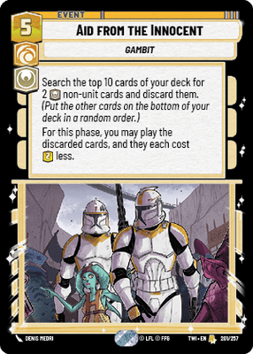 Aid from the Innocent (TWI) Rare Star Wars Unlimited Fantasy Flight Games Standard Non-Foil 