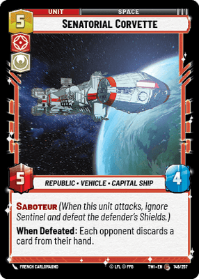 Senatorial Corvette (TWI) Common Star Wars Unlimited Fantasy Flight Games Standard Non-Foil 