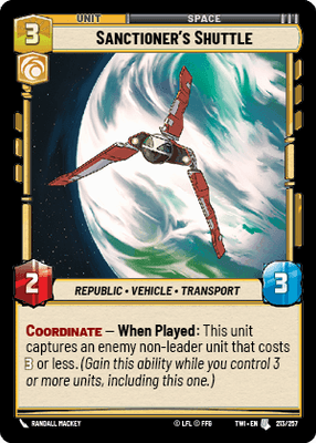 Sanctioner's Shuttle (TWI) Uncommon Star Wars Unlimited Fantasy Flight Games Standard Non-Foil 