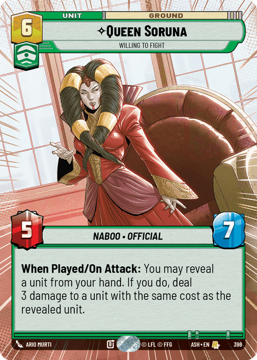 Queen Soruna - Willing to Fight (ASH) Rare Star Wars Unlimited Fantasy Flight Games Hyperspace Non-Foil