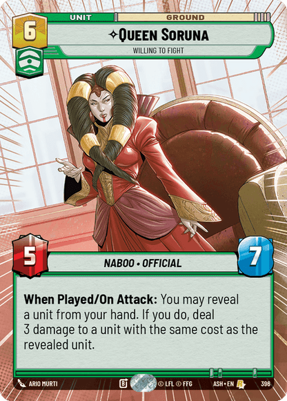 Queen Soruna - Willing to Fight (ASH) Rare Star Wars Unlimited Fantasy Flight Games Hyperspace Non-Foil