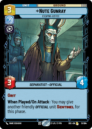Nute Gunray - Escaping Justice (SEC) Rare Fantasy Flight Games