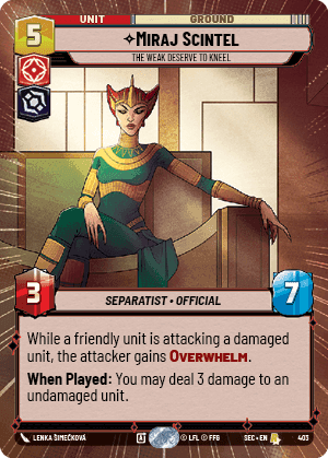 Miraj Scintel - The Weak Deserve to Kneel (SEC) Rare Fantasy Flight Games Hyperspace Non-Foil