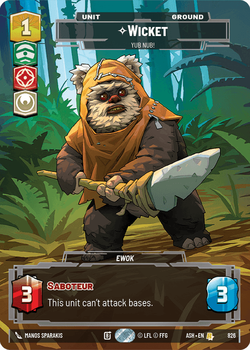 Wicket - Yub Nub! (ASH) Rare Star Wars Unlimited Fantasy Flight Games Prestige Non-Foil