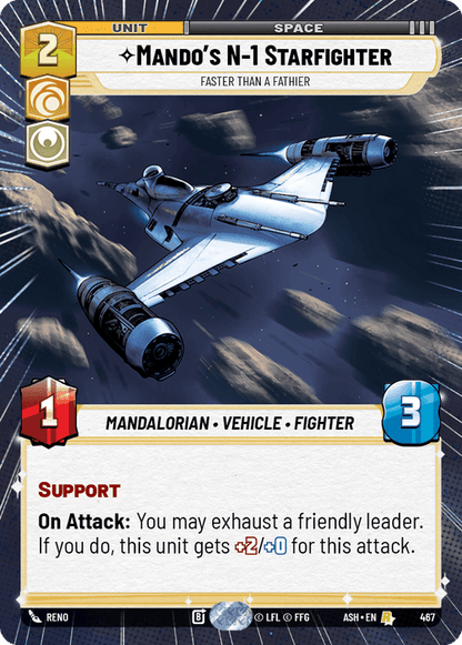 Mando's N-1 Starfighter - Faster than a Fathier (ASH) Rare Star Wars Unlimited Fantasy Flight Games Hyperspace Non-Foil