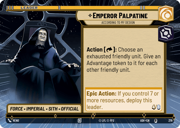 Emperor Palpatine - According to My Design (ASH) Starter Star Wars Unlimited Fantasy Flight Games Hyperspace Non-Foil