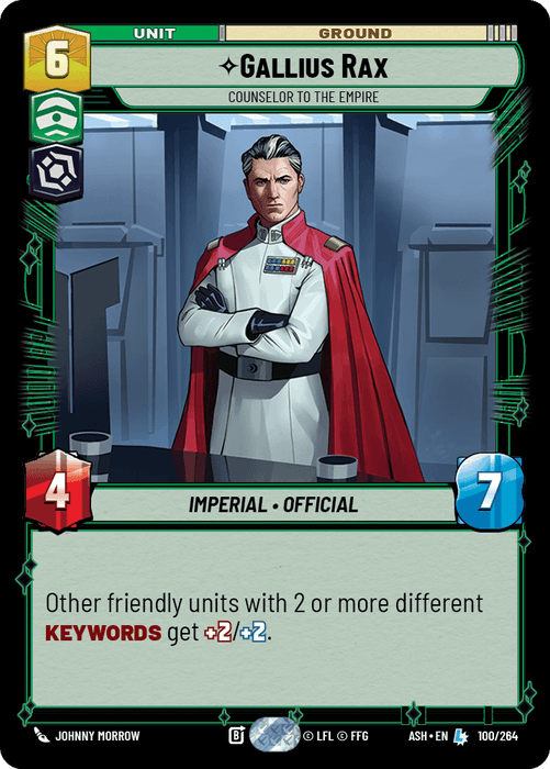 Gallius Rax - Counselor to the Empire (ASH) Legendary Star Wars Unlimited Fantasy Flight Games Standard Non-Foil