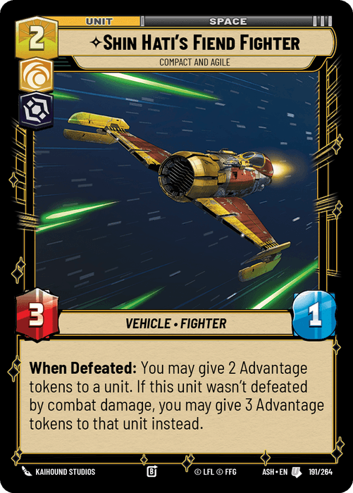 Shin Hati's Fiend Fighter - Compact and Agile (ASH) Uncommon Star Wars Unlimited Fantasy Flight Games Standard Non-Foil