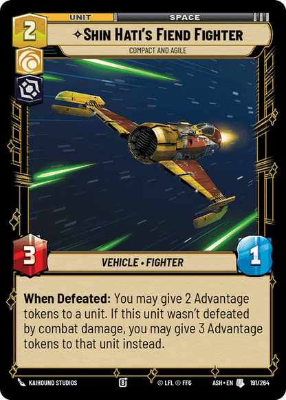 Shin Hati's Fiend Fighter - Compact and Agile (ASH) Uncommon Star Wars Unlimited Fantasy Flight Games Standard Non-Foil