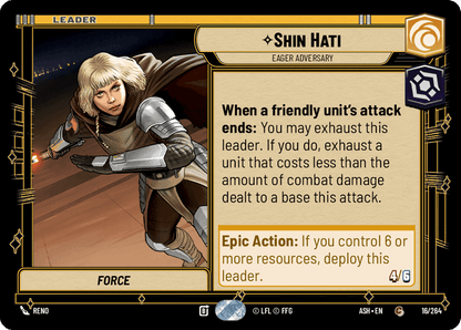 Shin Hati - Eager Adversary (ASH) Common Star Wars Unlimited Fantasy Flight Games Standard Non-Foil