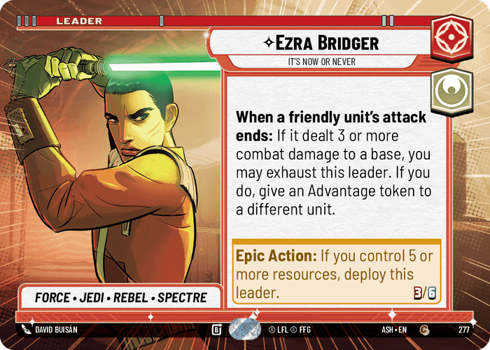 Ezra Bridger - It's Now or Never (ASH) Common Star Wars Unlimited Fantasy Flight Games Hyperspace Non-Foil