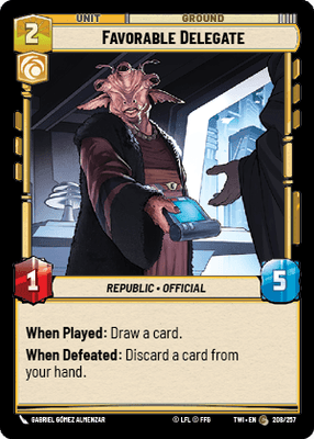 Favorable Delegate (TWI) Common Star Wars Unlimited Fantasy Flight Games Standard Non-Foil 