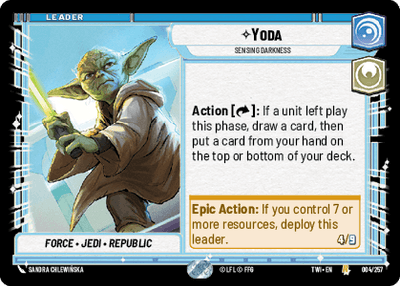 Yoda - Sensing Darkness (TWI) Rare Star Wars Unlimited Fantasy Flight Games Standard Non-Foil 