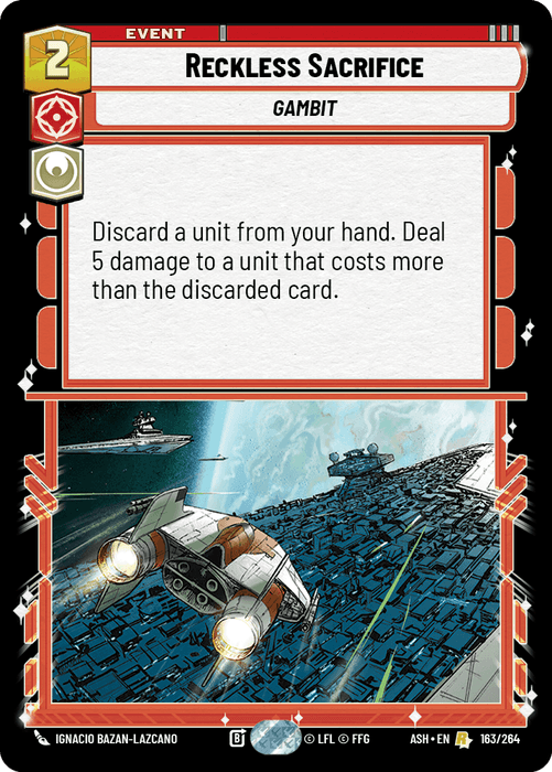 Reckless Sacrifice (ASH) Rare Star Wars Unlimited Fantasy Flight Games Standard Non-Foil
